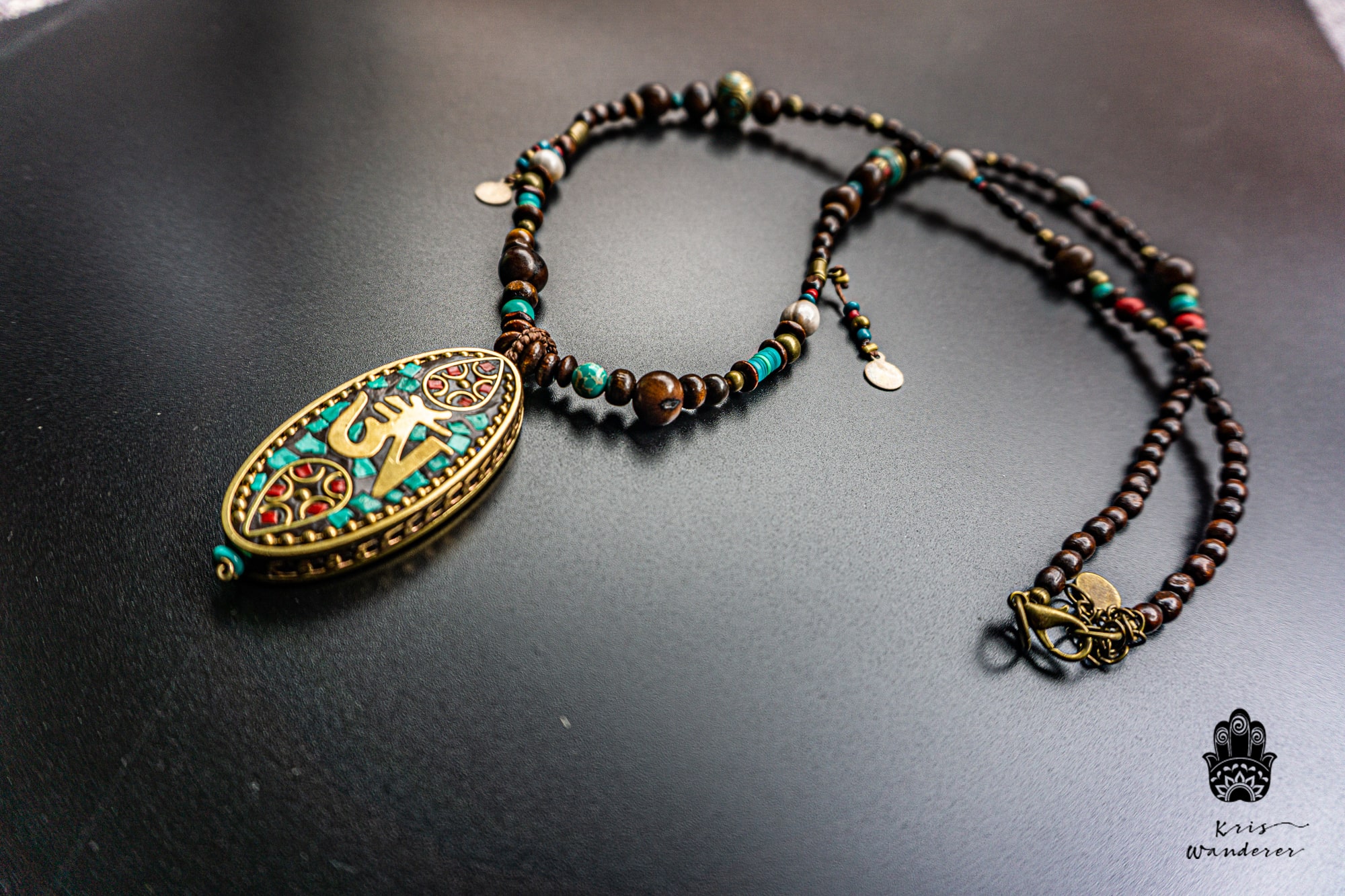 Jade pumpkin beads with 925 Silver Tibetan pendant