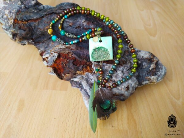 Bohemian Mandala Bead Necklace | Gipsy Flower Girl Green Necklace handmade boho hippie jewelry WanderJewellery by Kriswanderer