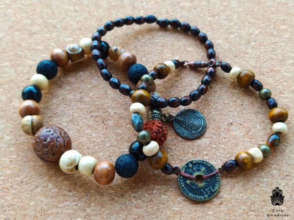 men's wood beaded bracelet set handmade boho hippie jewelry wanderjewellery by kriswanderer