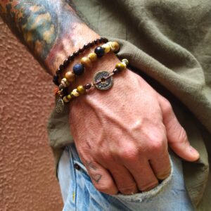 mens bracelet men's wood beaded bracelet set handmade boho hippie jewelry wanderjewellery by kriswanderer
