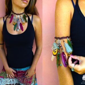 boho feathers armband choker 2 in 1 jewelry Handmade boho hippie jewelry WanderJewelry by KrisWanderer