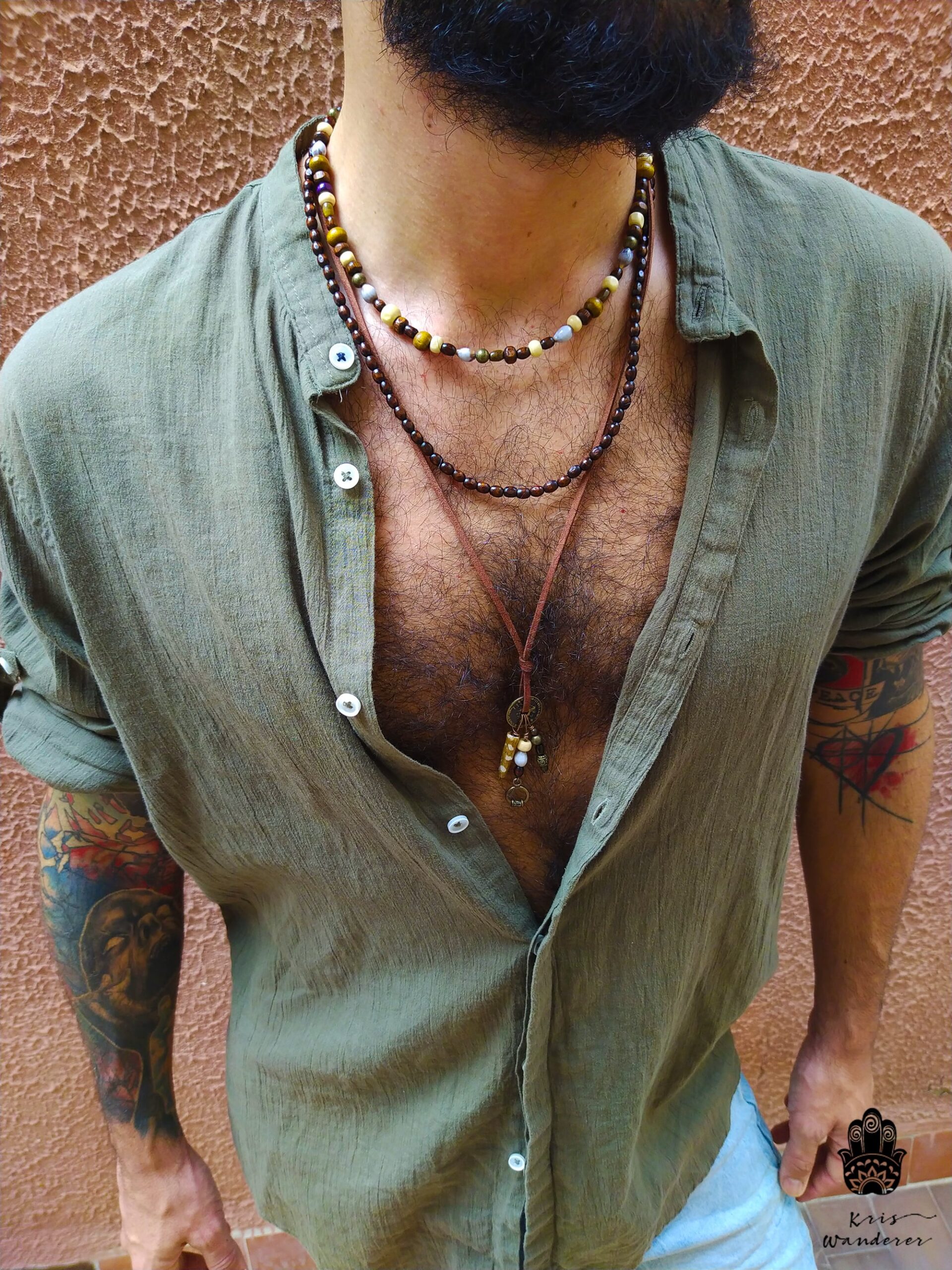 mens layered boho necklace set stacking necklace Handmade boho hippie jewelry wanderjewellery by kriswanderer