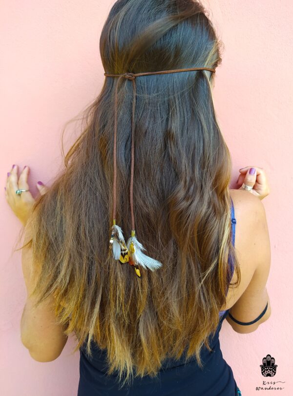 leather feathers hippie headband necklace handmade boho jewelry wanderjewellery by kriswanderer