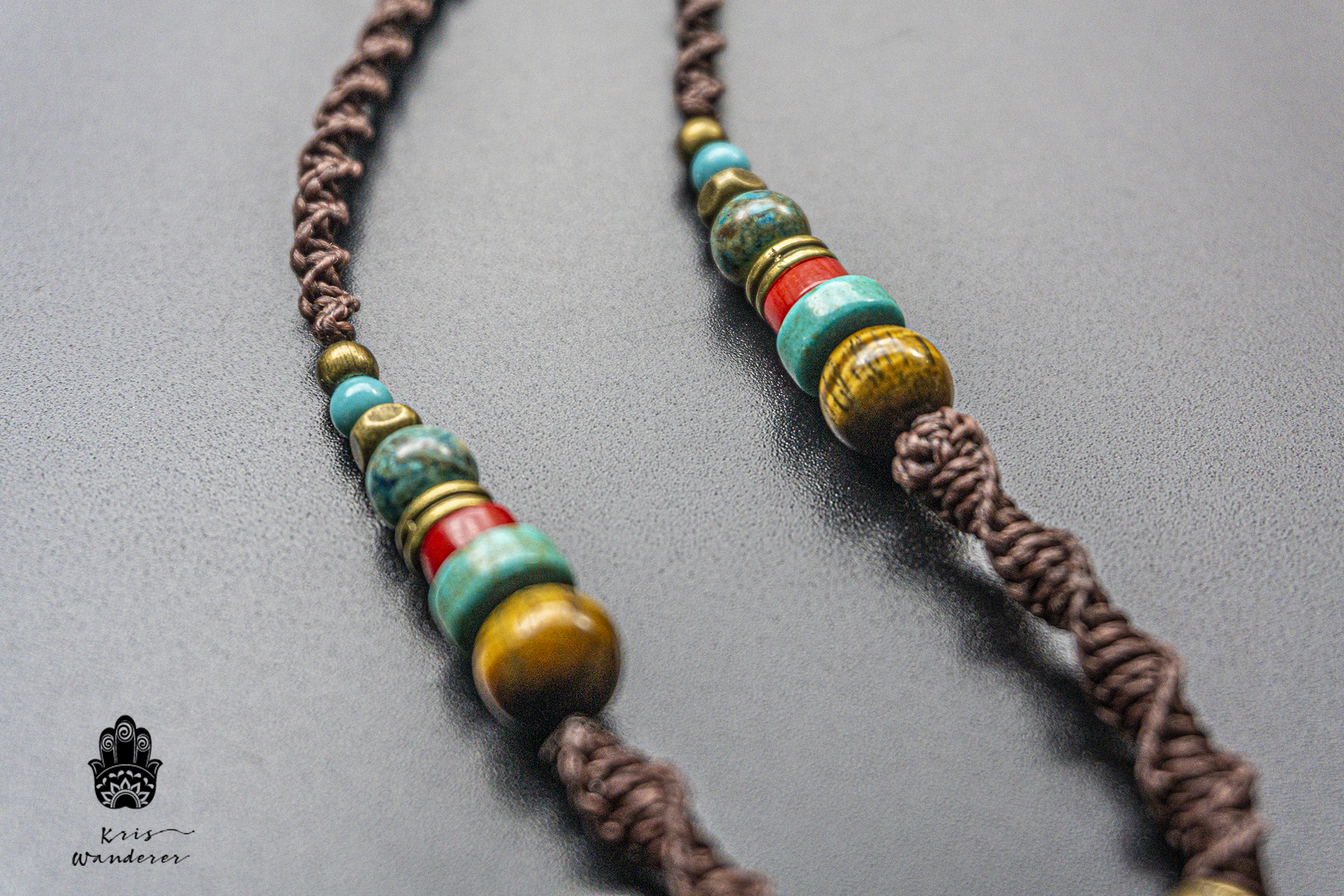 Macrame Half Knot Spiral with Wooden Beads Cord Necklace – A...