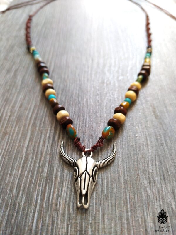 bull skull macrame necklace native american necklace handamade boho hippie jewelry