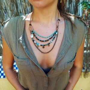 Tribal multi layer necklace handmade boho hippie jewelry