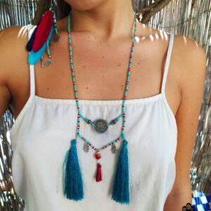Hamsa Indian Tassel Necklace Handmade boho hippie jewelry