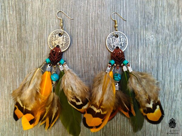 funky gipsy tribal feathers earrings