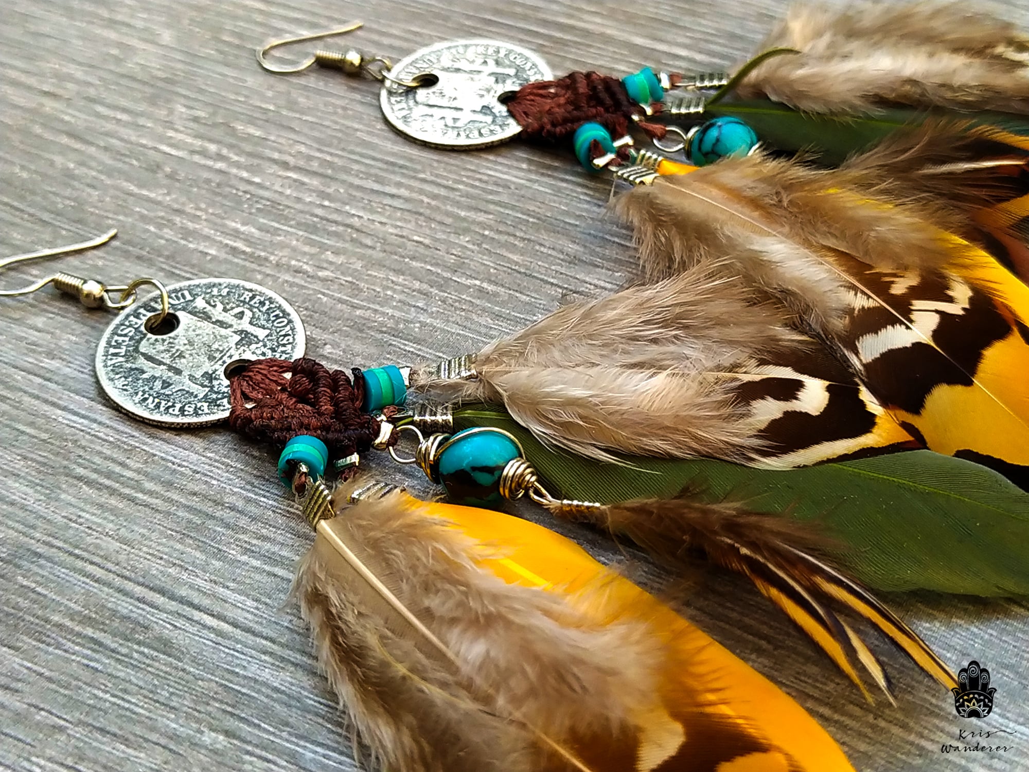 White with Gold Feather Earrings | Felt