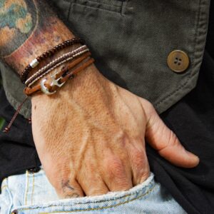 men's leather anchor bracelet set
