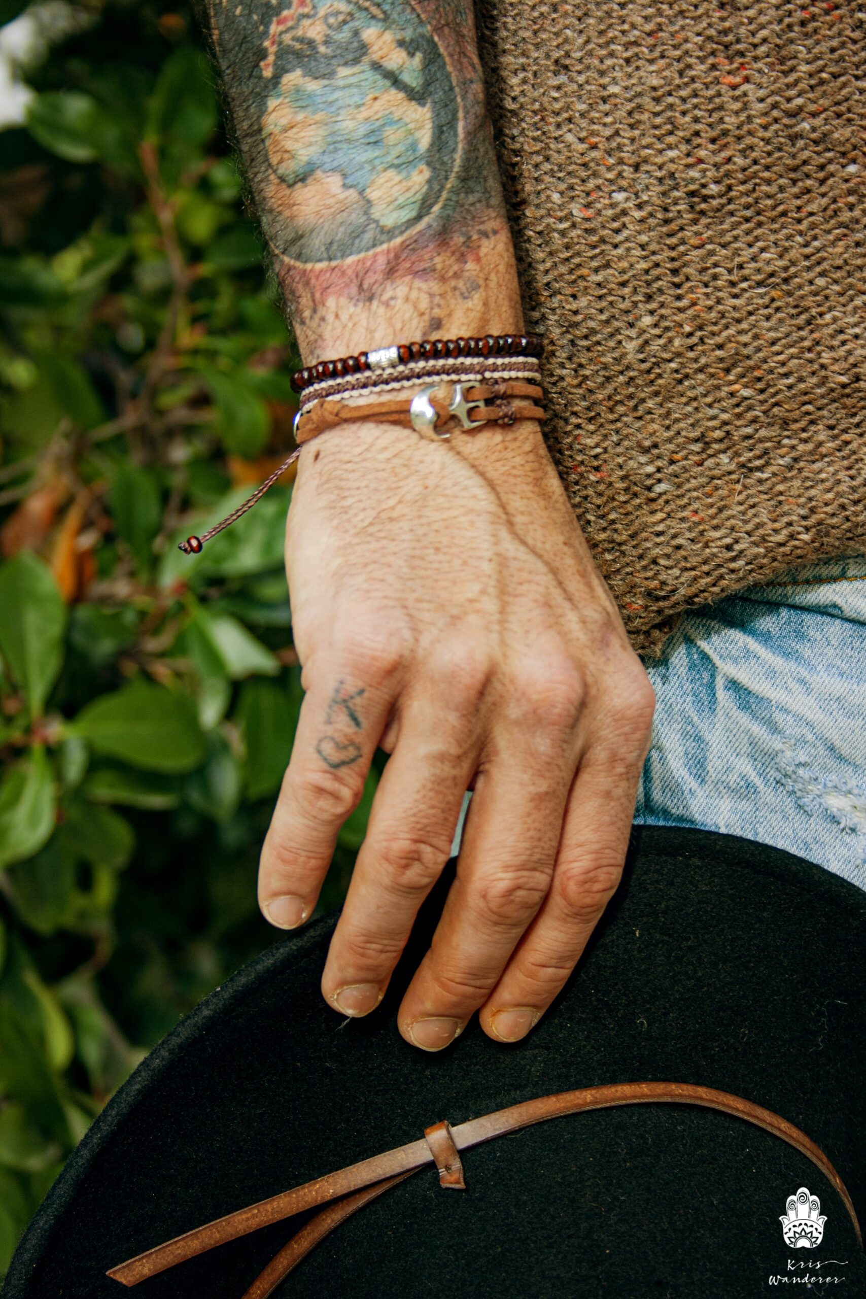 men's leather anchor bracelet set bracelet handmade boho- hippie jewelry