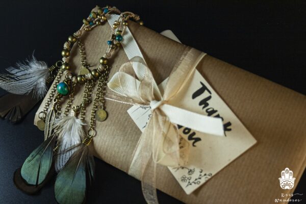 Boho feather armband necklace upper arm cuff handmade jboho hippie jewelry WandeJewellery by KrisWanderer