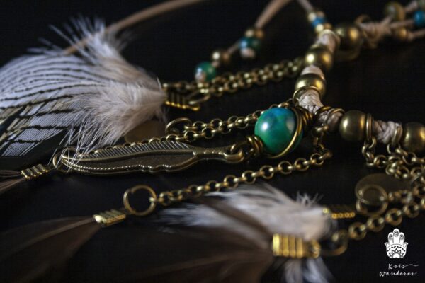 Boho feather armband necklace upper arm cuff handmade jboho hippie jewelry WandeJewellery by KrisWanderer
