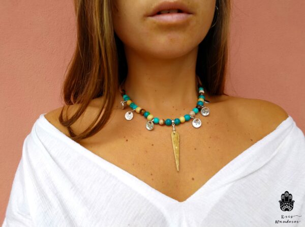 Exotic Turquoise Beads Choker handmade boho hippie jewelry WanderJewellery Kriswanderer