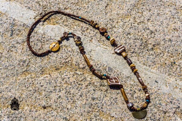 Boho African wood and bone necklace handmade jewelry by wanderjewellery by kriswanderer
