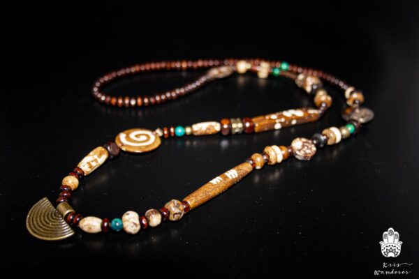 tribal wooden beads bone necklace for men