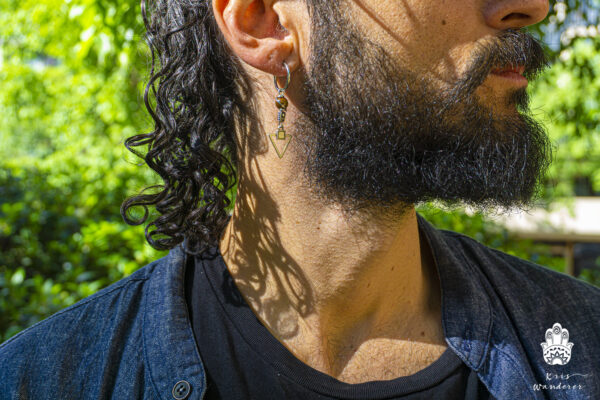 Silver Hoop Triangle Drop Earring For Men | Mens Gemstone Dangle Earring