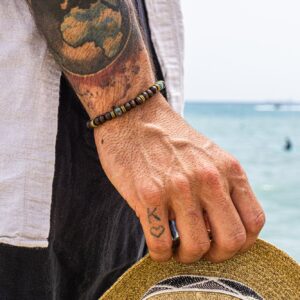 Ocean Jasper gemstone beaded bracelet - Unisex Wooden Bead Bracelet - WanderJewellery by KrisWanderer