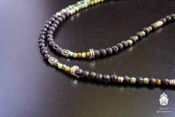 Mens Black Bead Long Lava Stone Necklace - WanderJewellery by KrisWanderer