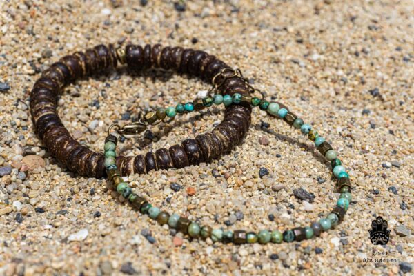 Unisex Boho Beach Bracelet Set - Wooden Coconut Turquoise Beaded Bracelet Set- WanderJewellery by KrisWanderer