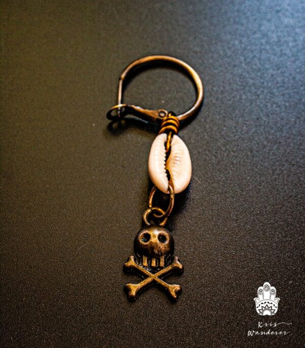Seashell Skull Pirate Earring For Men - Mens Hoop Dangle Earring - WanderJewelry by KrisWanderer
