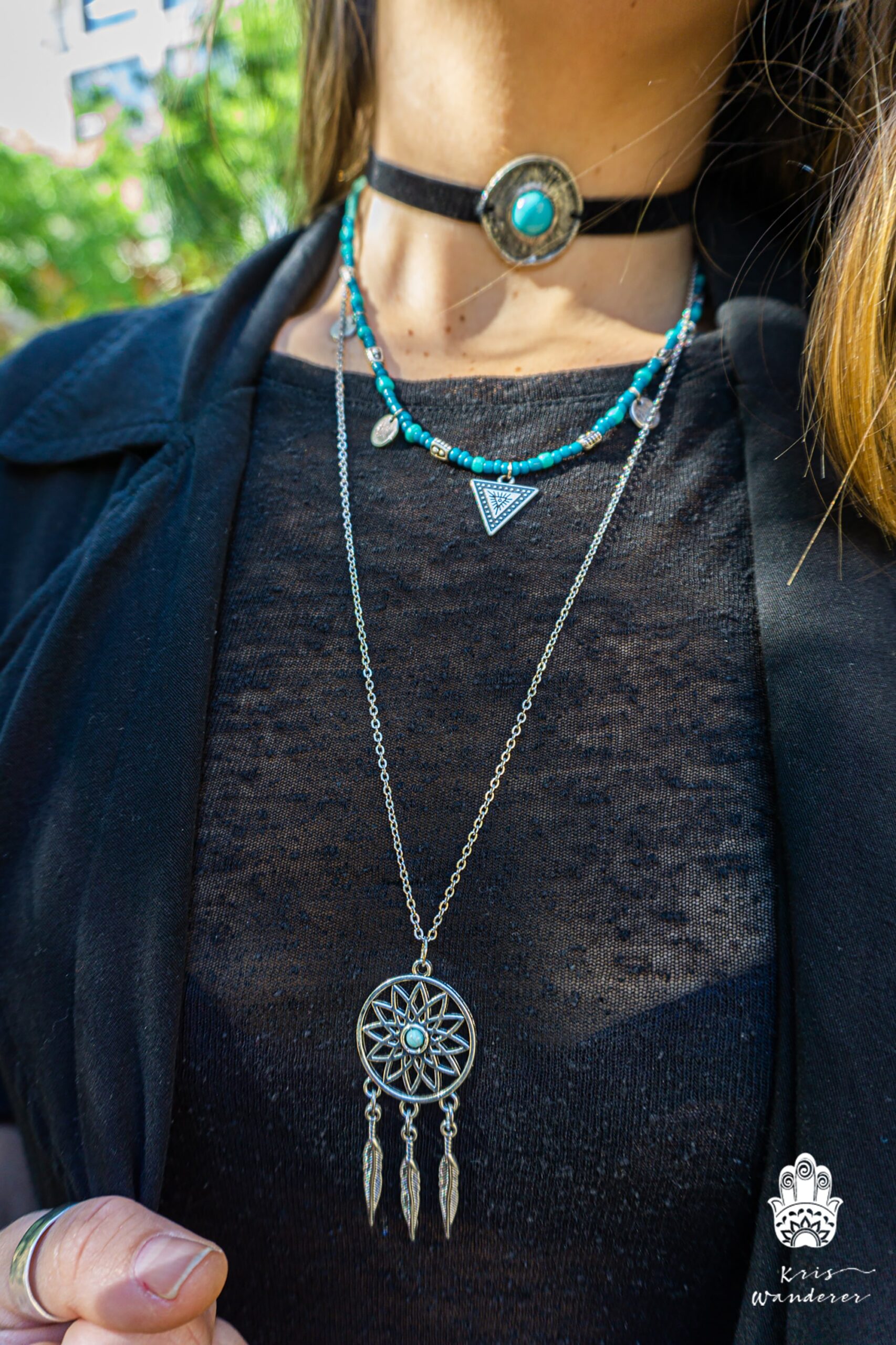 Women Multilayer Dreamcatcher Moon Charm Pendant Long Chain Necklace Jewelry 