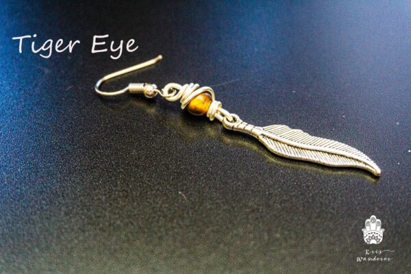 Mens Feather Metal Pirate Earring With Natural Stone - WanderJewellery by KrisWanderer
