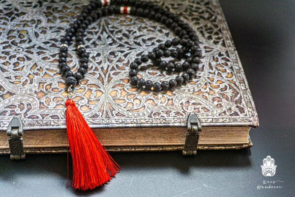 Japa Mala 108 Beads Necklace For Men - Lava Stone Beaded Long Tassel Necklace- WanderJewellery by KrisWanderer