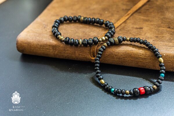 Black Wooden Bead Mens Bracelet Set - Zen Tibetan Stretchy Bracelets - Minimalist Buddhist Matching Bracelet Set - Good Luck Yoga Bracelet