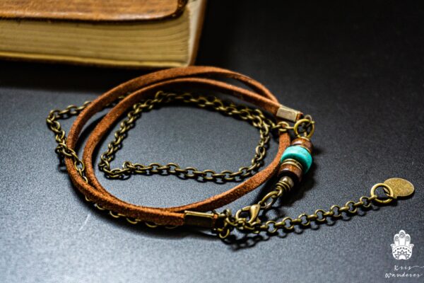 Mens Leather And Chain Wrap Bracelet- Boho Minimalist Casual Bracelet- WanderJewellery by LrisWanderer