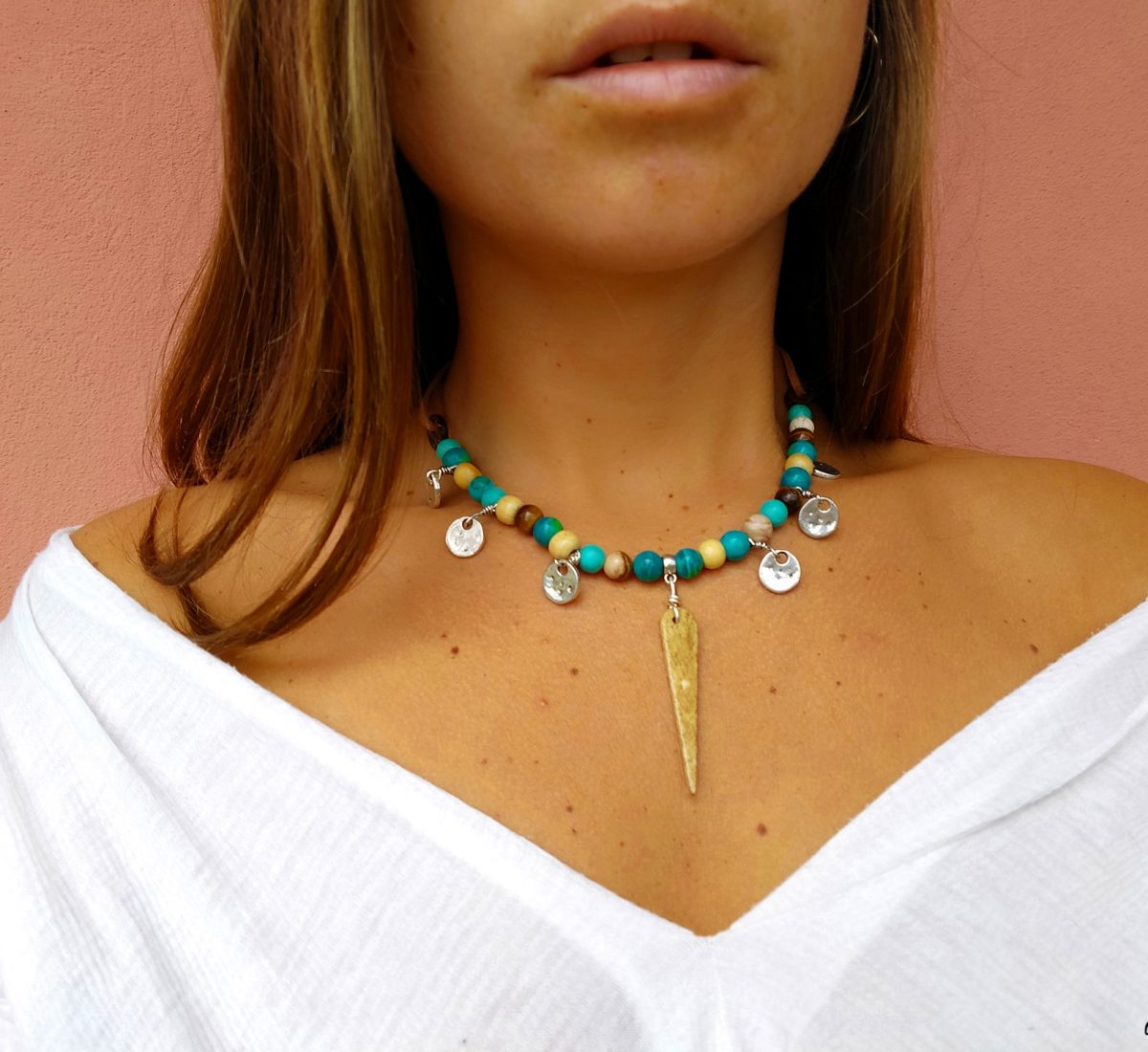 Exotic Turquoise Beads Choker handmade boho hippie jewelry WanderJewellery Kriswanderer